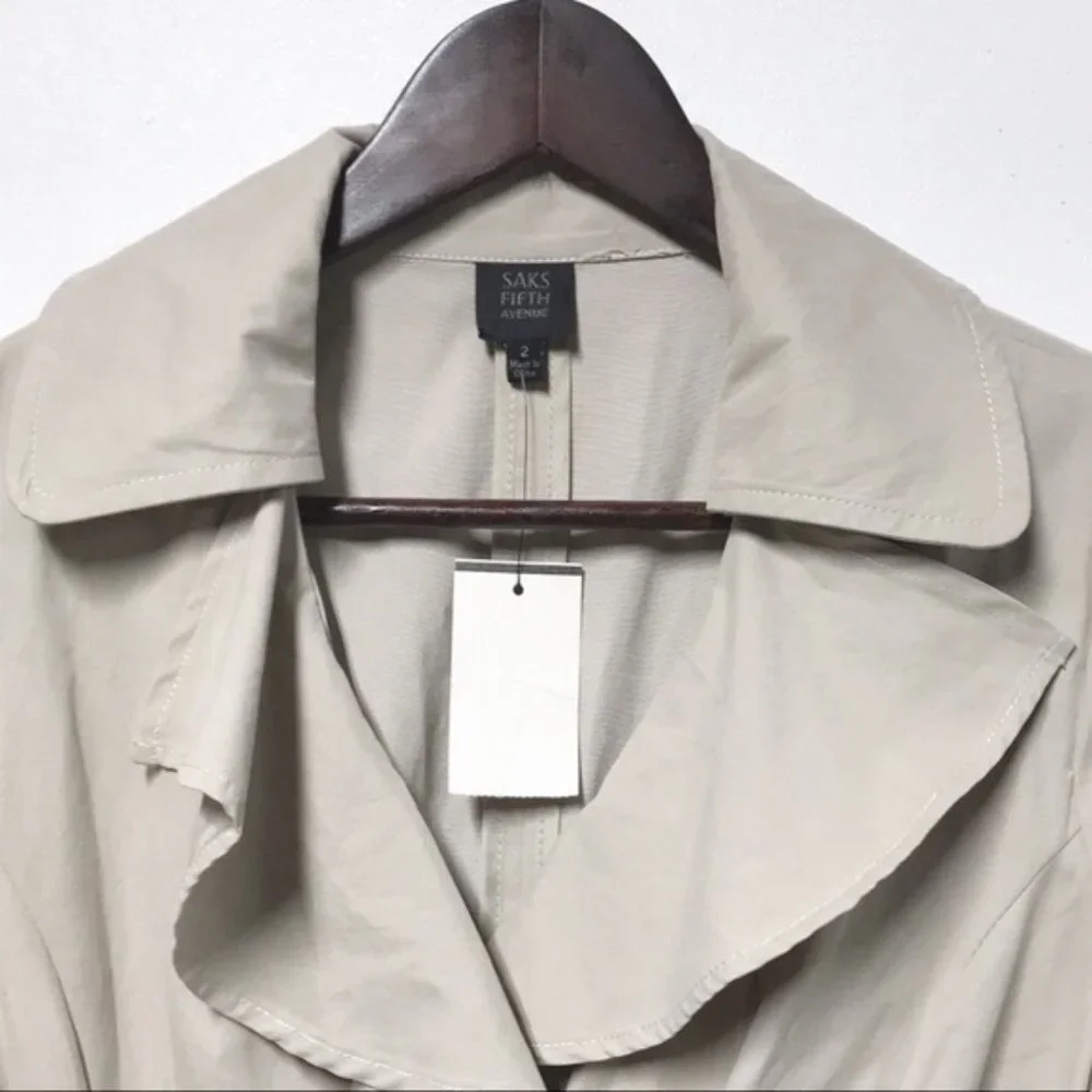 NWT SAKS FIFTH AVENUE Ruffle-Trimmed Trench Coat - Picture 5 of 6